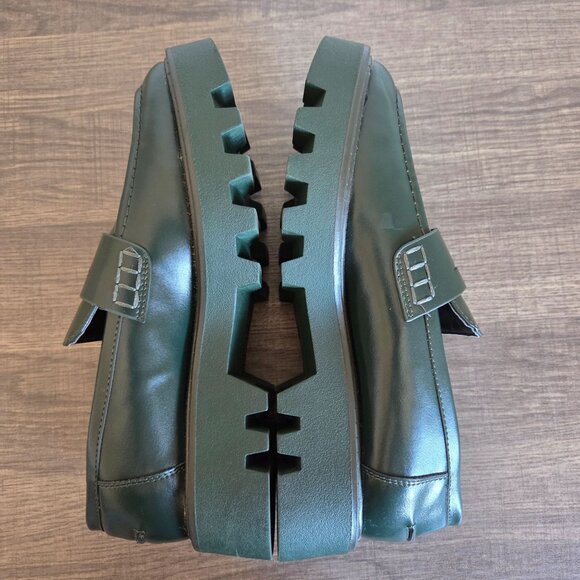 Zara Chunky Platform Loafer Shoes Dark Green Women's 6.5 EU 37 Academia Preppy - Picture 7 of 11